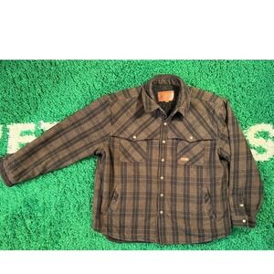 Outback Trading Co Harrison Jacket Mens XL Brown Excellent Sherpa Lined Plaid